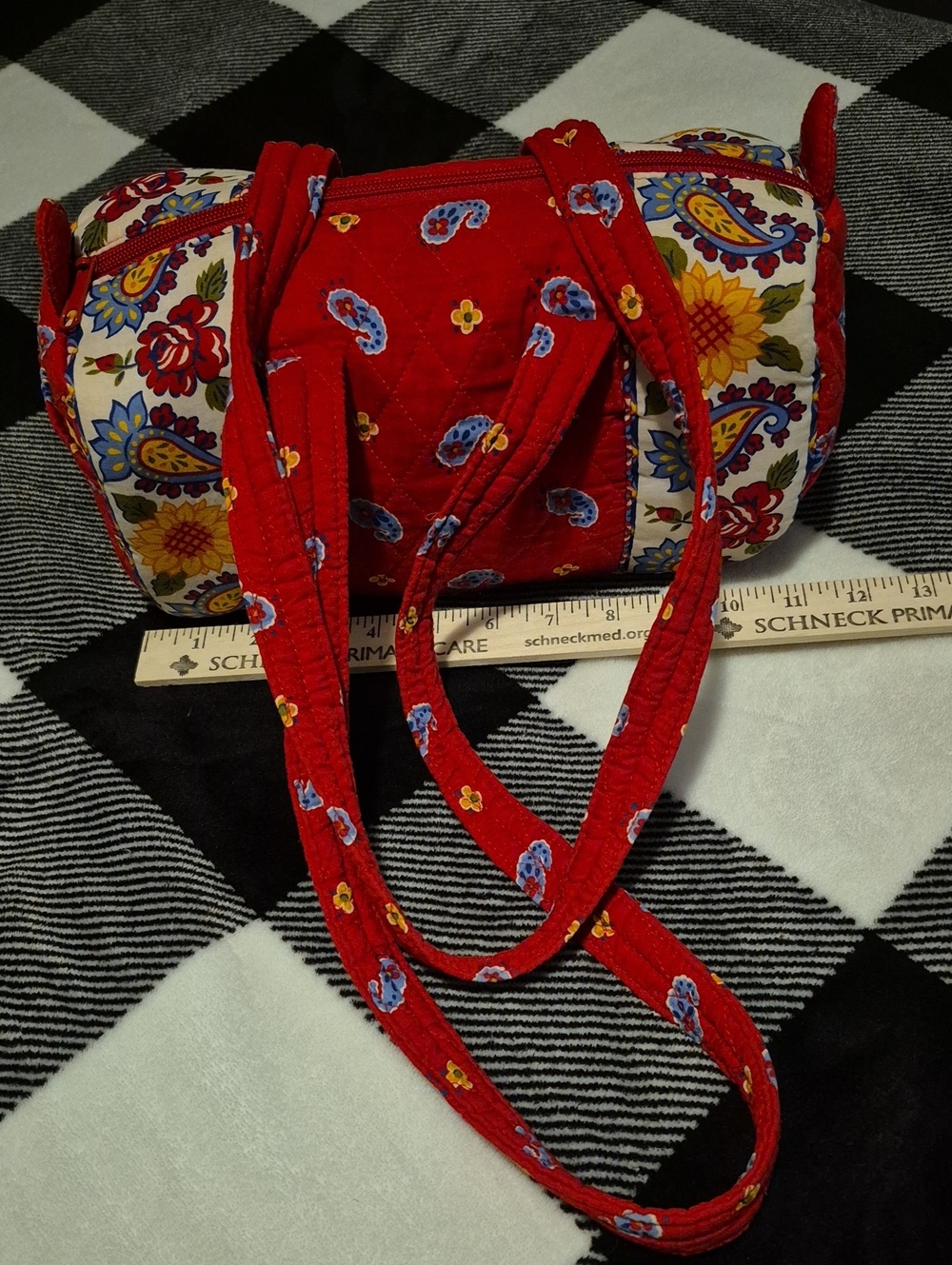 Red Floral Quilted Barrel Bag - Women